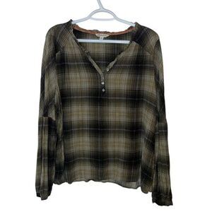 Frye & Co. Plaid 100% Rayon Blouse Boho Chic Long‎ Sleeve Button-Up Top Size XXL